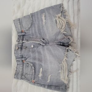 Zara Gray Distressed Jean Shorts Raw Hem